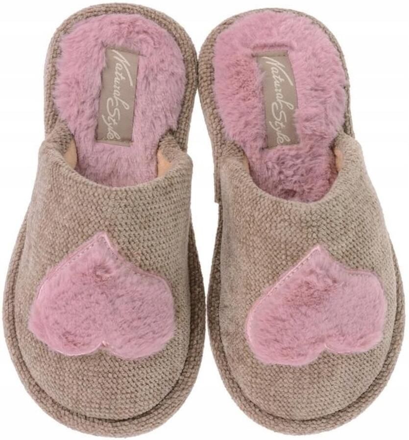 Dames Pantoffels Hart Beige Comfortabele Instappers