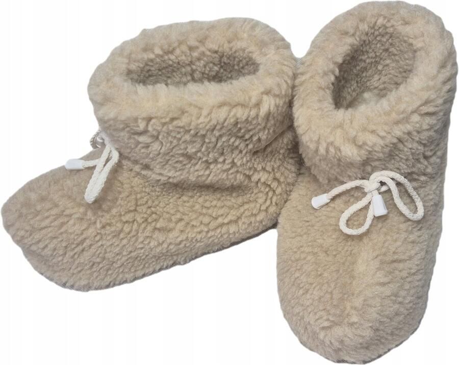 Dames Pantoffels Hoge Wol 100% Beige Antislip