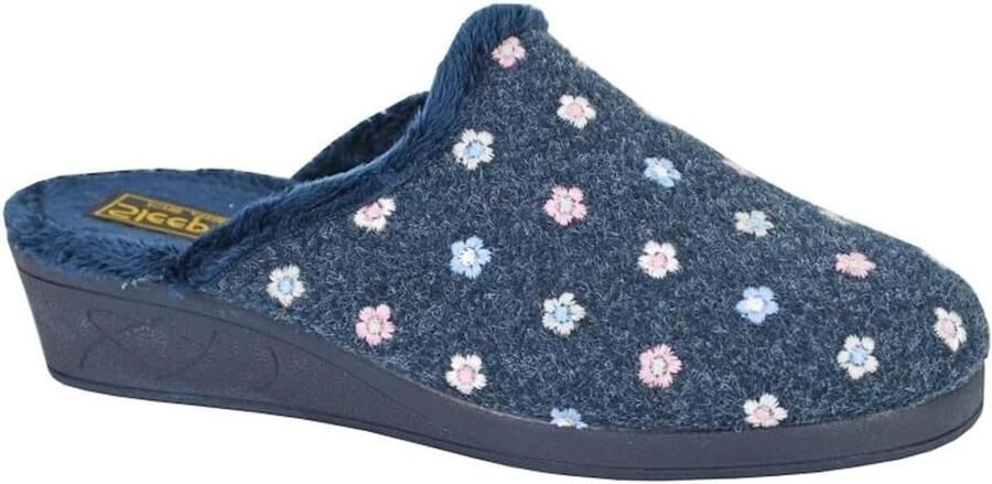Dames Pantoffels Instappers Comfort Thuis Ontspannen Bloemen Borduurwerk Wedge Hak Blauw