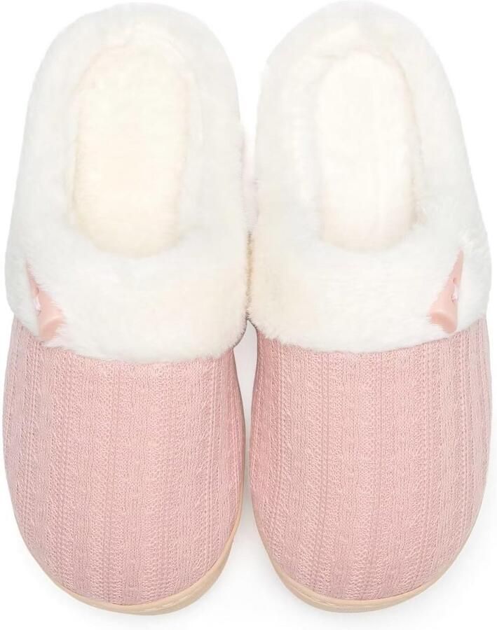 Dames Pantoffels Instappers Warm Pluche Met Memory Foam Binnen en Buiten Roze
