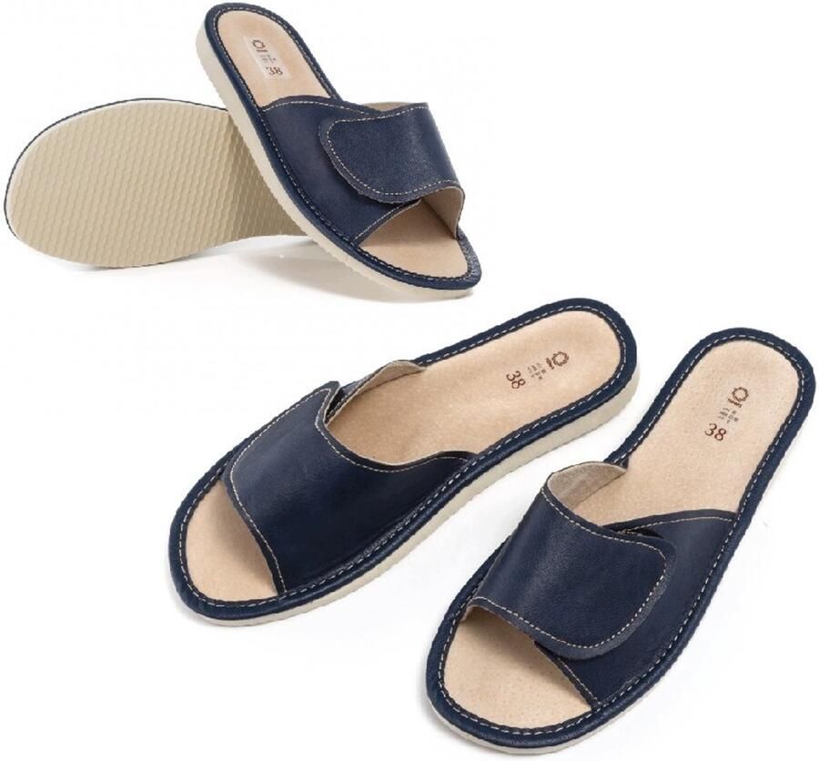 Dames pantoffels navy blauw verstelbaar met klittenband