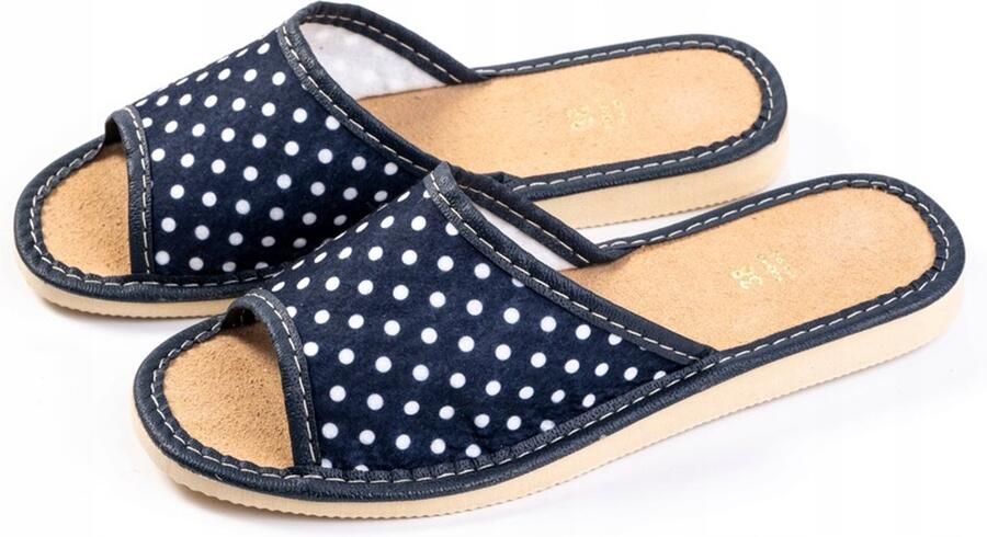 Dames Pantoffels Klompjes van Vilt Marineblauw met Stippen