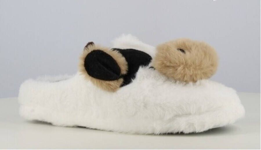 Dames pantoffels koe figuur zachte instap huissloffen lady cow antislip wit zwart bruin - Foto 2