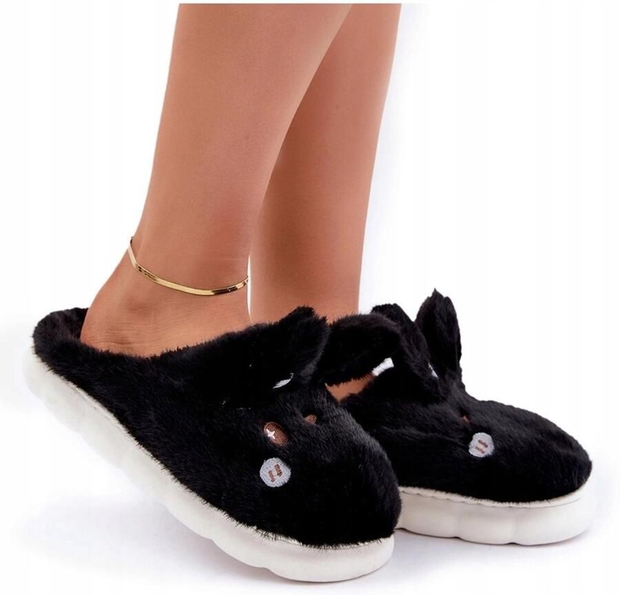 Dames Pantoffels Konijn Zwart Warm & Comfortabel