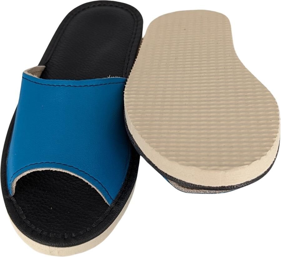 Dames Pantoffels Leer Blauw Natuurlijk Leer
