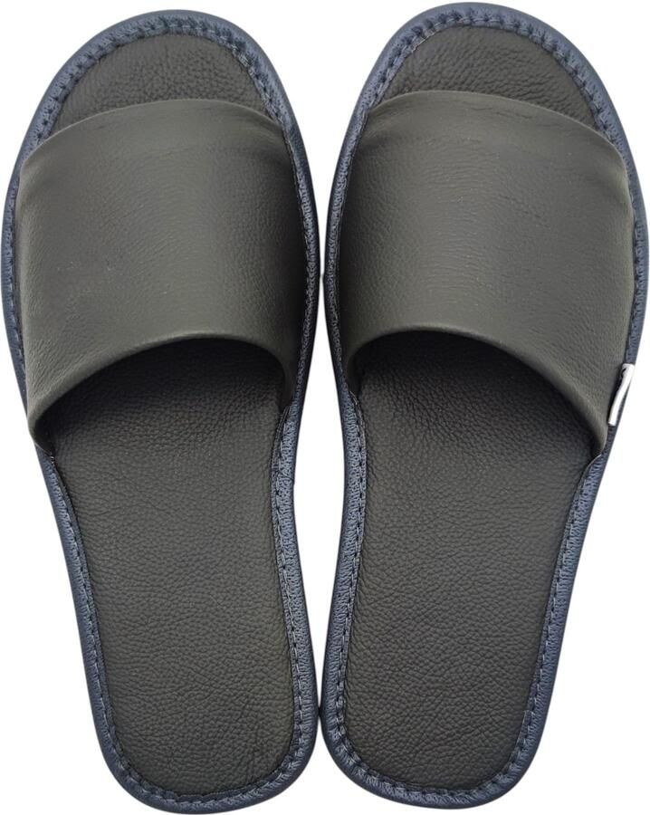 Dames Pantoffels Leer Comfortabele Antraciet Grijze Instappers