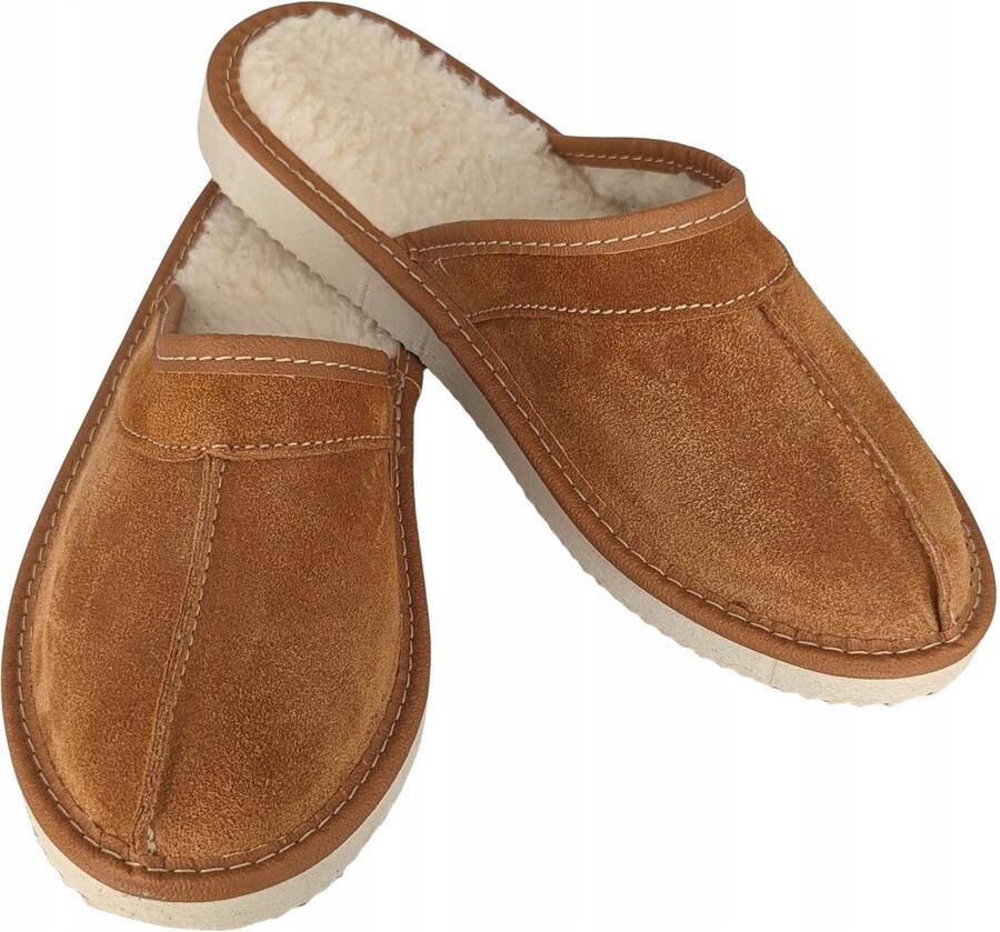 Dames Pantoffels Leer Suède Wol Warm Winter Bruin