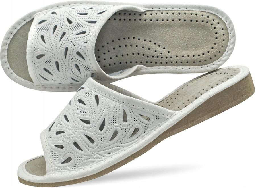 Dames Pantoffels Leer Wit Natuurlijk Comfort & Stijl