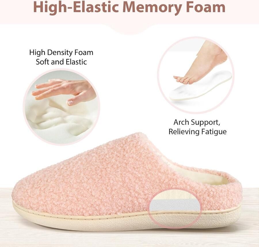 Dames Pantoffels Memory Foam Winter Warme Instap Huisschoenen met Pluche Voering & Antislip Rubberzolen voor Binnen en Buitengebruik