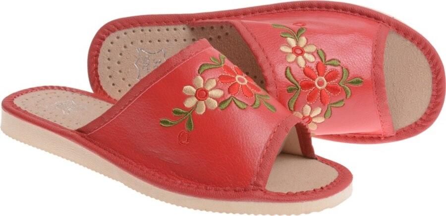 Dames pantoffels met borduring Rood