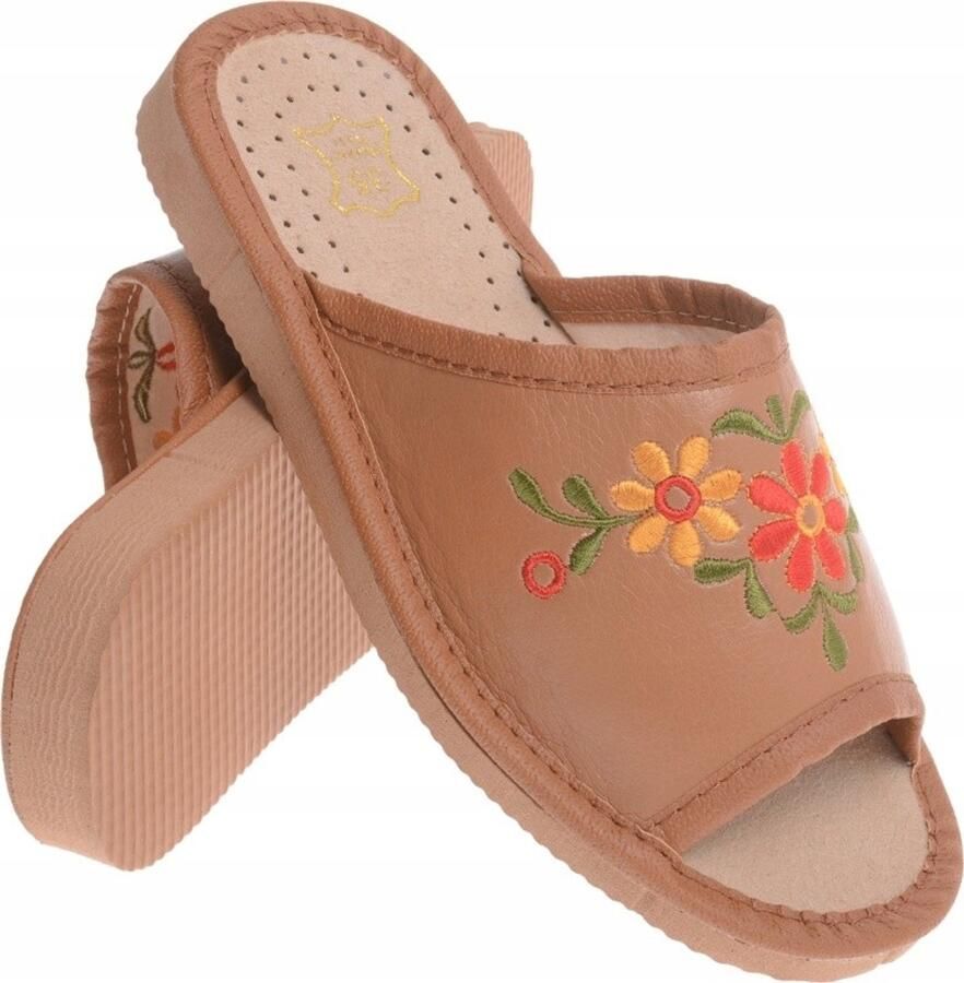 Dames Pantoffels met Borduurwerk Bruin