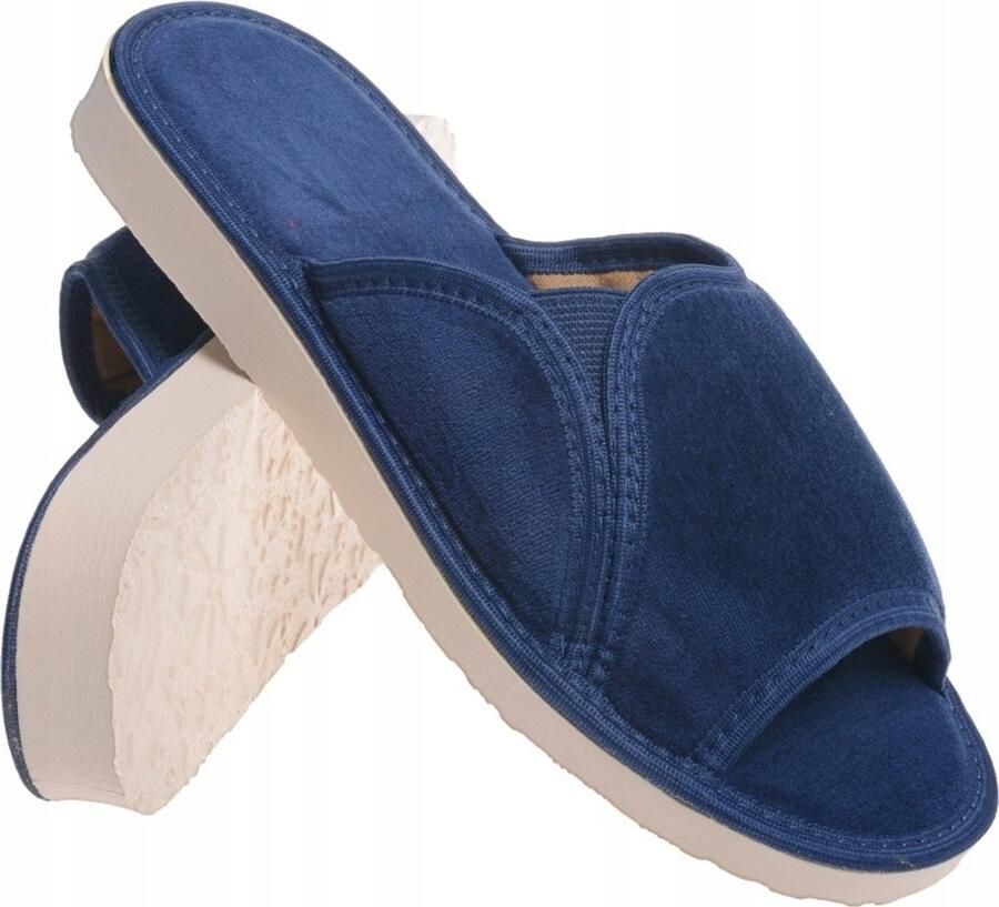 Dames pantoffels met brede pasvorm velours navy