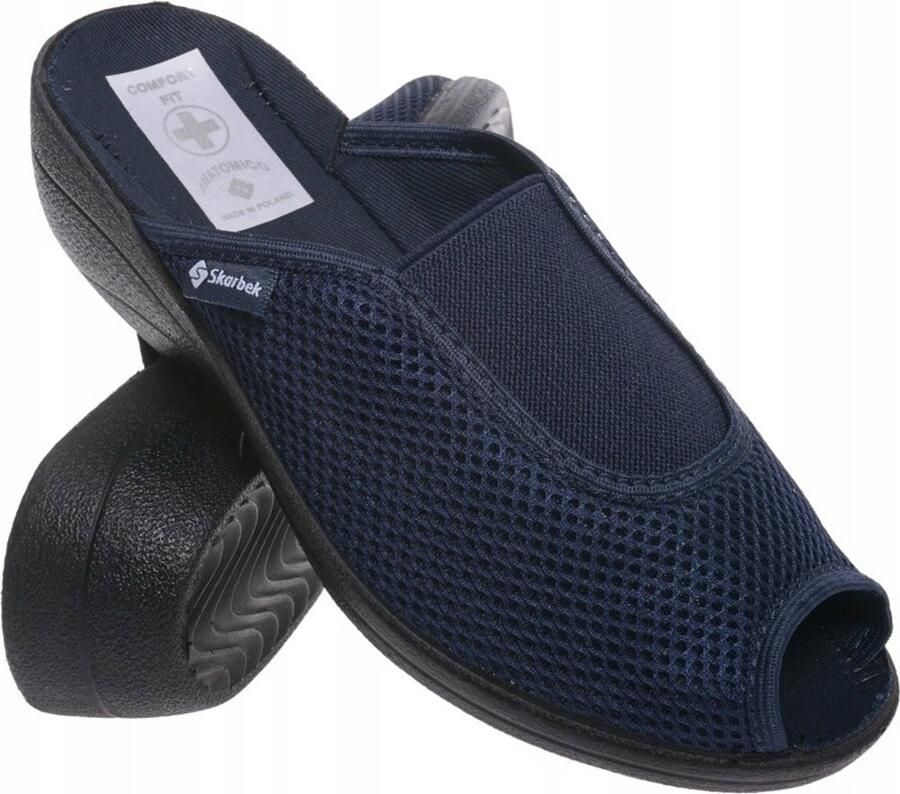 Dames Pantoffels met Elastiek Comfortabele Leren Pantoffels Marineblauw