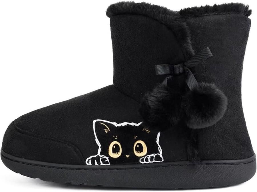 Dames pantoffels met hoge schacht en geborduurde dierenfiguren