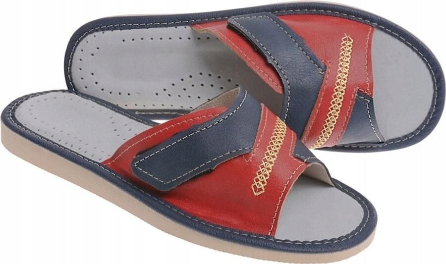 Dames Pantoffels met Hoge Wreef en Klittenband Sluiting Marineblauw Rood
