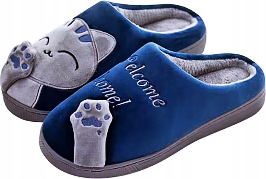 Dames pantoffels met kattenprint Blauw Marine