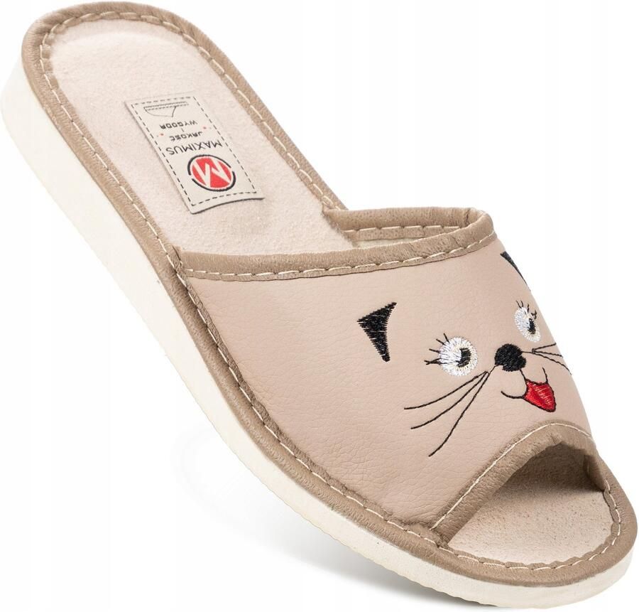 Dames pantoffels met kattenprint bruin