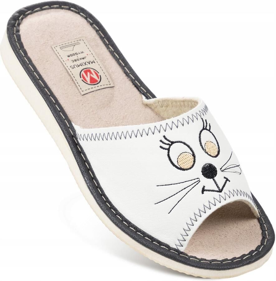 Dames pantoffels met kattenprint wit