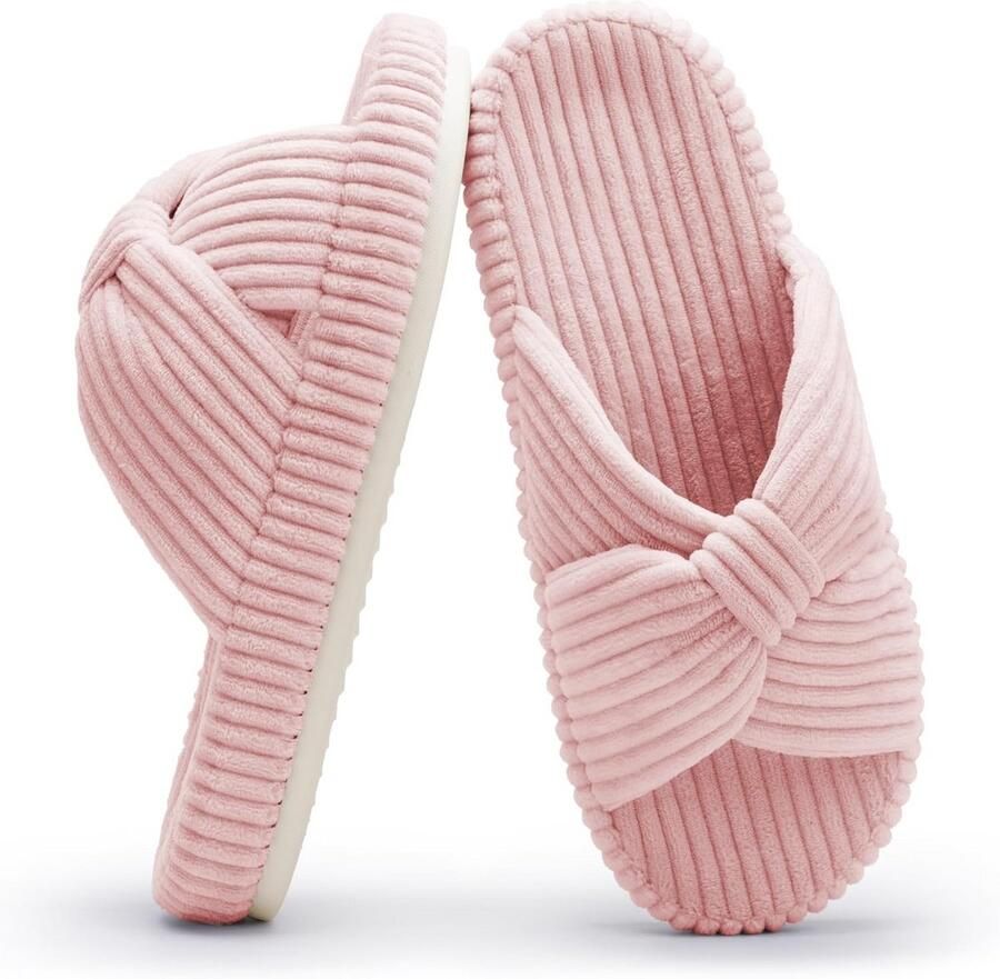 Dames Pantoffels met Memory Foam Kruisbanden Comfortabele Corduroy Slides voor Binnen