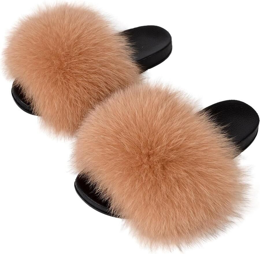 Dames Pantoffels met Open Teen van Imitatiebont voor Binnen en Buiten