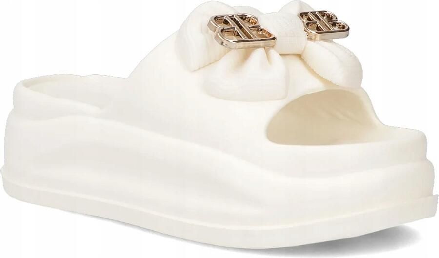Dames pantoffels met platform beige