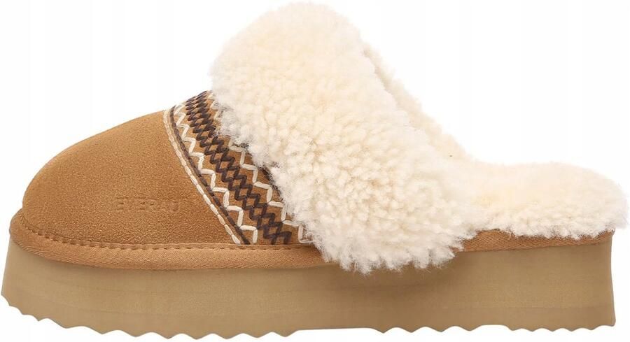 Dames Pantoffels met Platform Bruin Wolgevoerd