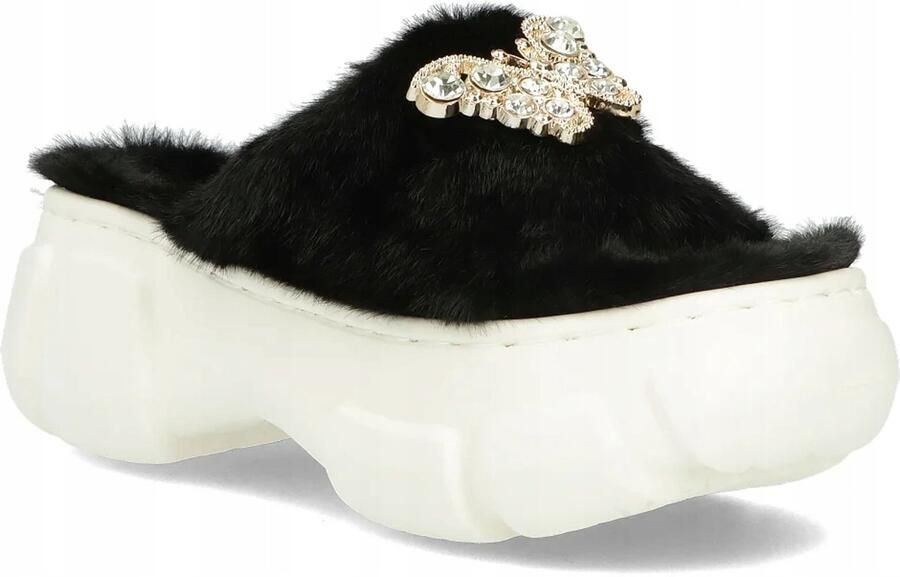 Dames pantoffels met platform en versiering beige