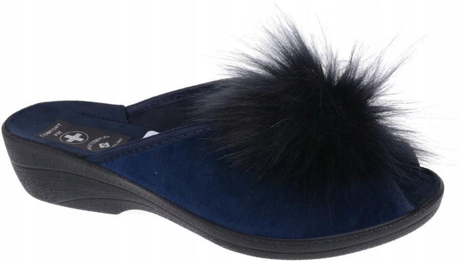 Dames Pantoffels met Pompon Marineblauw