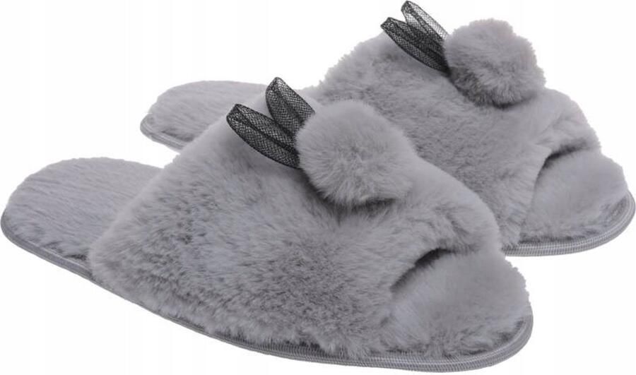 Dames Pantoffels met Pompon en Oren Grijs