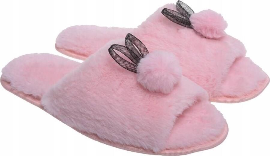 Dames pantoffels met pompon en oren poederroze