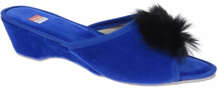 Dames Pantoffels met Pompon en Sleehak Blauw