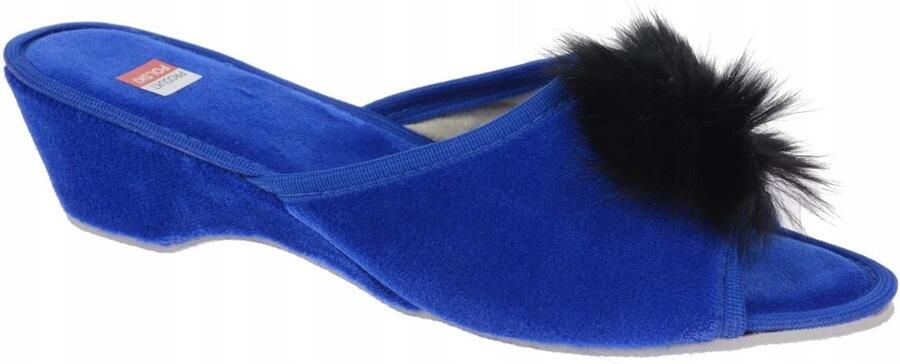Dames Pantoffels met Pompon Klomp Hak Blauw Poolse Kwaliteit