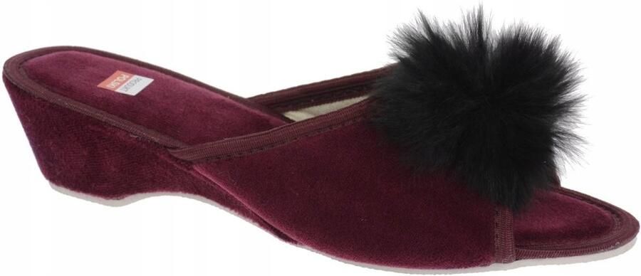 Dames Pantoffels met Pompon Plateau Pruim
