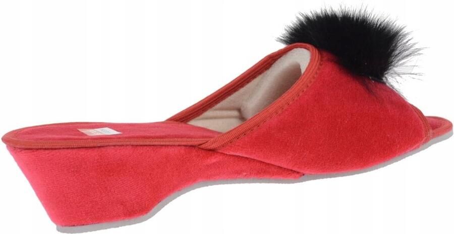 Dames pantoffels met pompon rode wedge Pools
