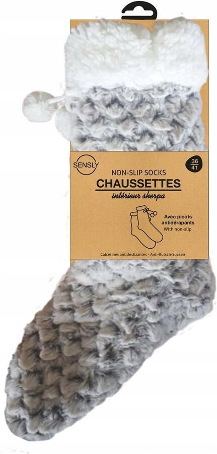 Dames pantoffels met pompons grijs