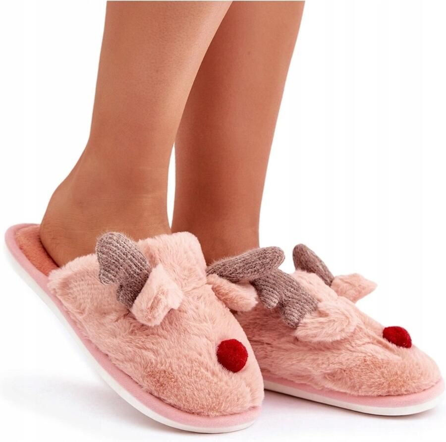 Dames Pantoffels met Rendier Motief Roze