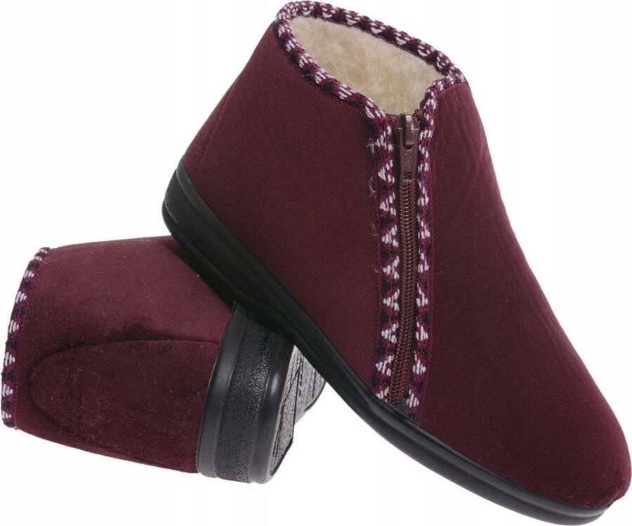 Dames pantoffels met rits warm bordeauxrood