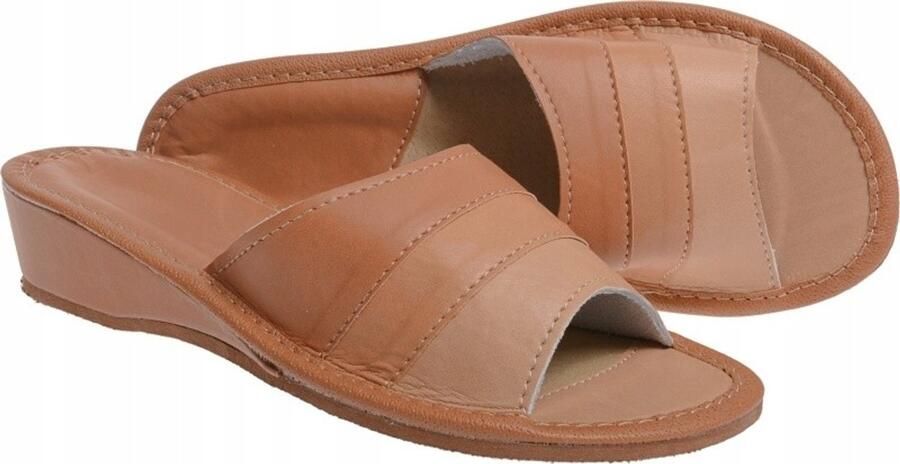 Dames pantoffels met sleehak camel
