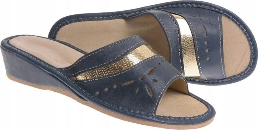 Dames pantoffels met sleehak open teen navy