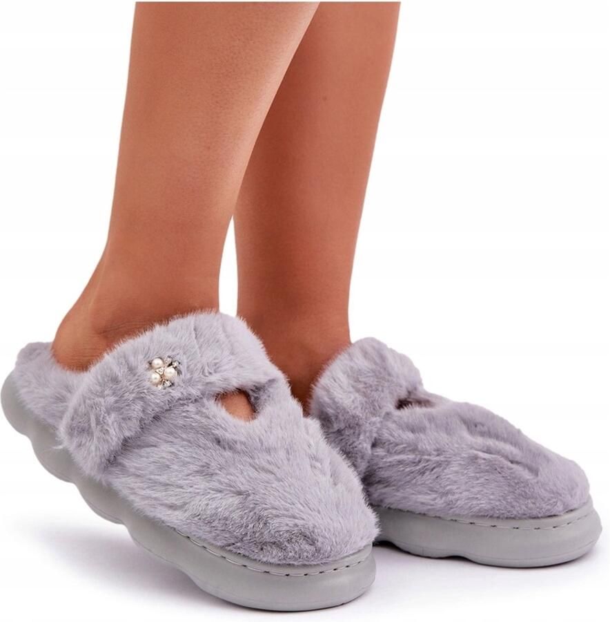 Dames pantoffels met strik grijze platform
