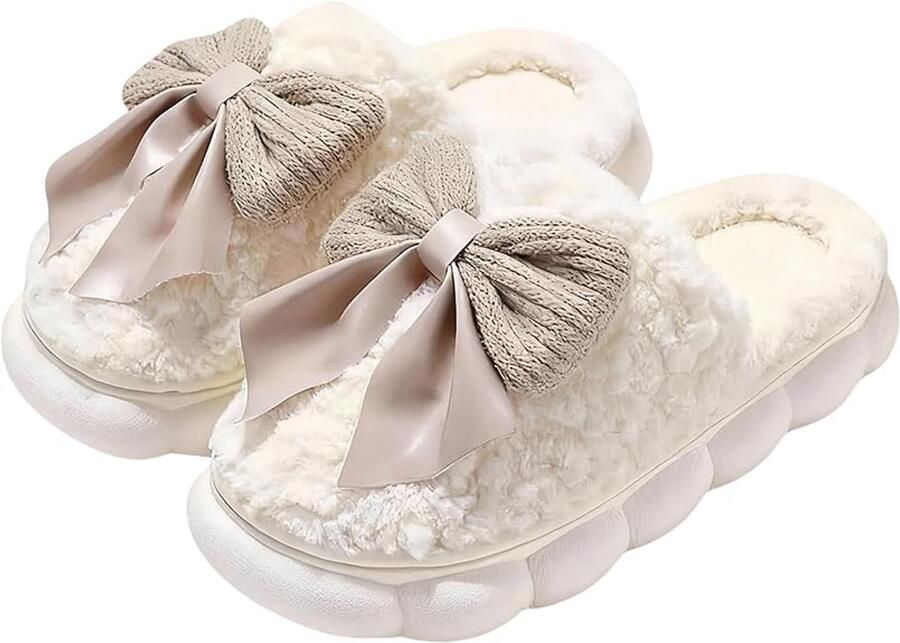 Dames Pantoffels Met Strik Mouw Warm En Pluizig Binnenshuis Buiten Slippers Comfortabel Zacht Ademend Voor Relaxen En Loungewear