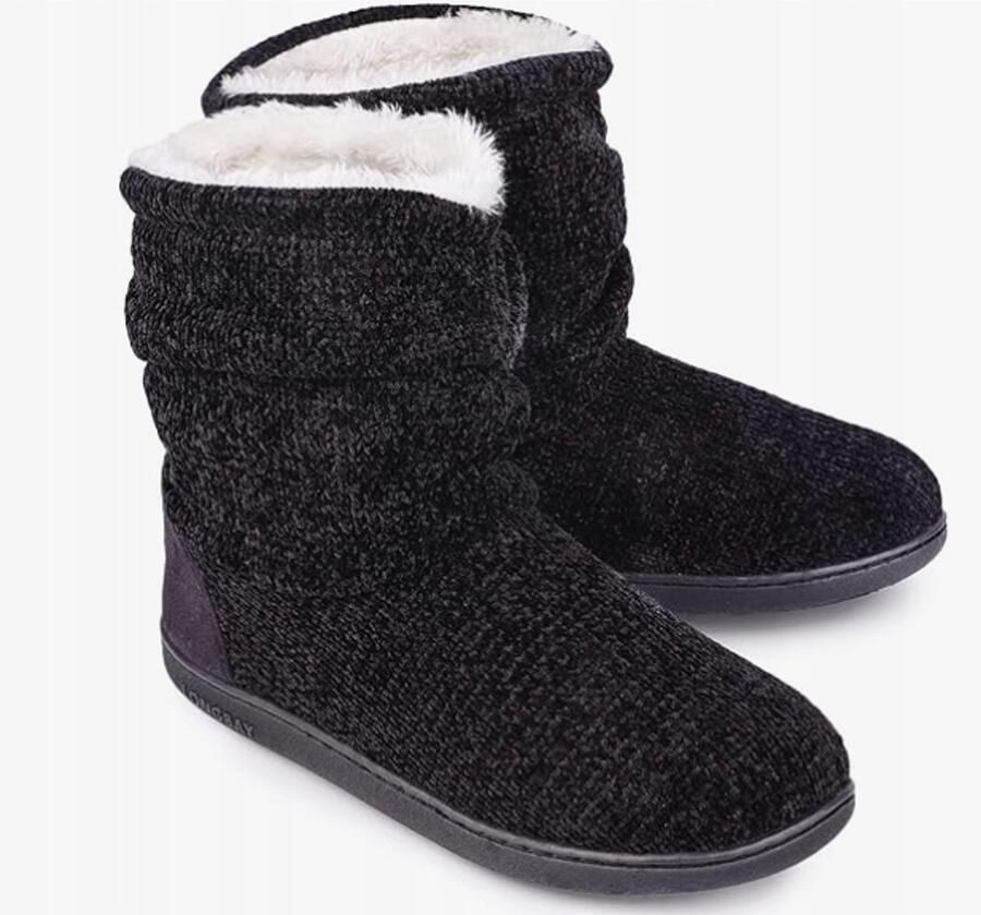 Dames pantoffels met warme voering en traagschuim zwart