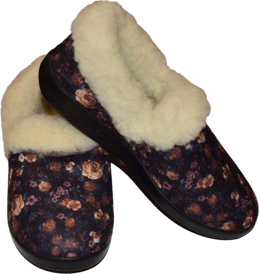 Dames pantoffels met wol lichte PU zool bloemenprint