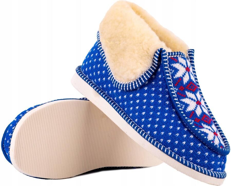 Dames pantoffels met wol Noors design blauw