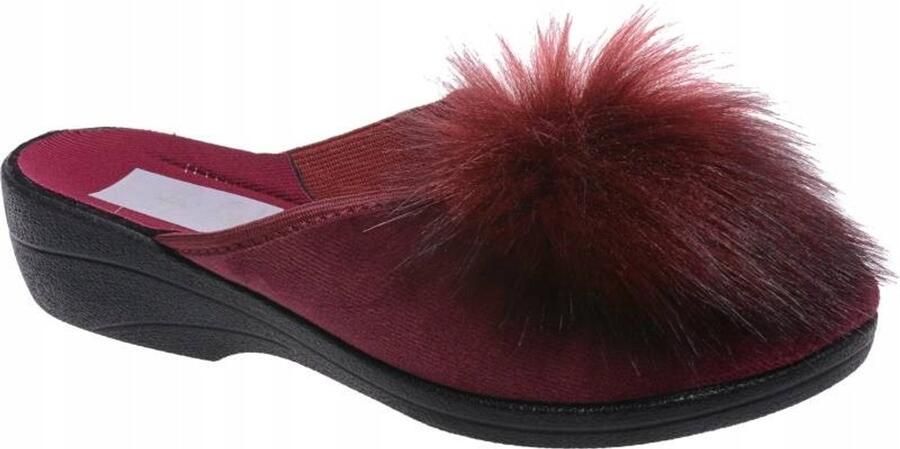 Dames Pantoffels Natuurlijk Velours Pompon Burgund