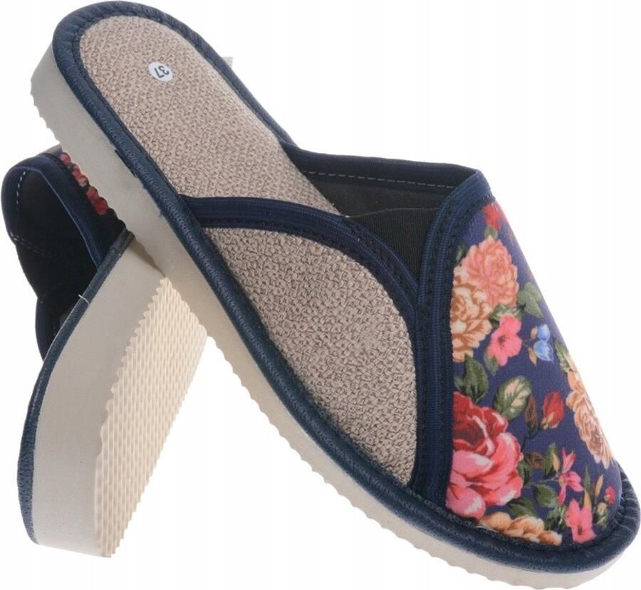 Dames pantoffels navy blauw met elastiek