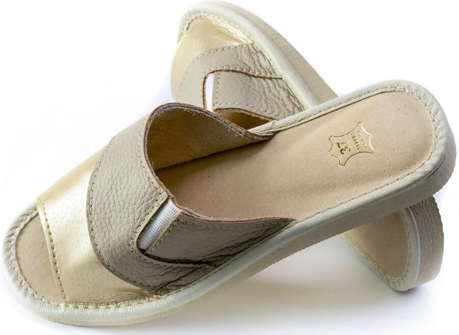 Dames pantoffels open comfortabele leren slippers