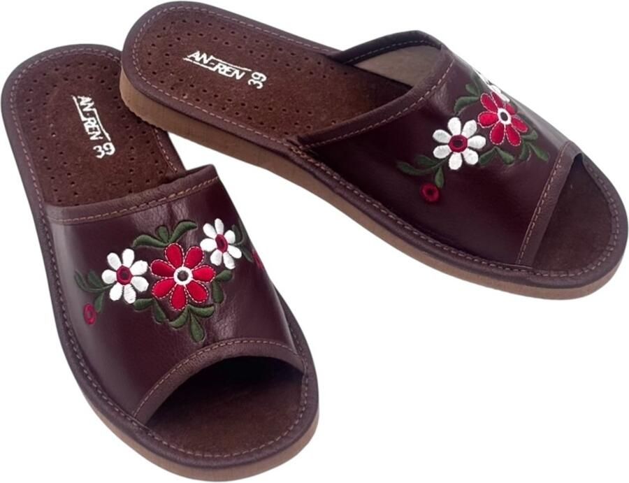 ANREN Dames Pantoffels Open Huis Slipper Geborduurd Comfortabel Donkerbruin