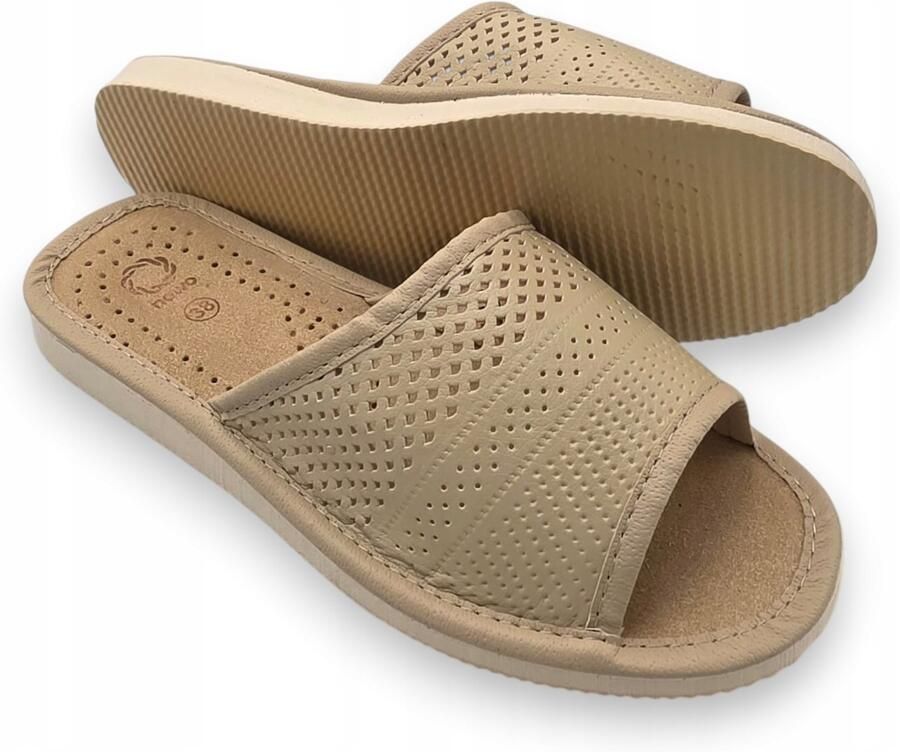 Dames Pantoffels Open Teen Beige Eco-leer