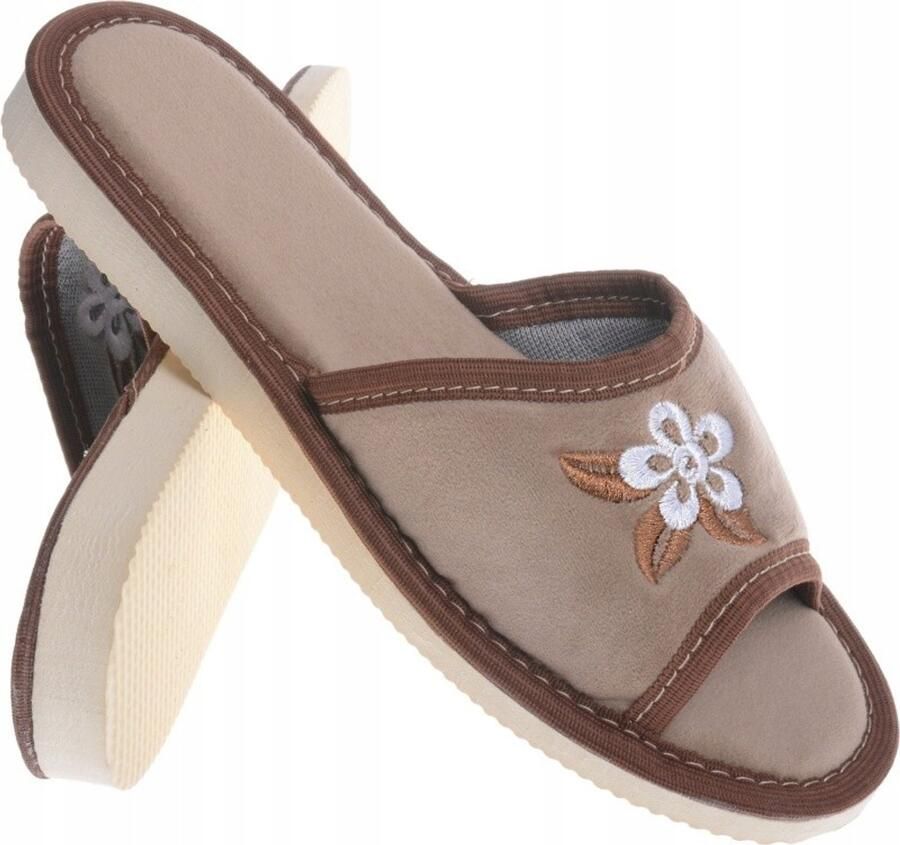 Dames pantoffels open teen beige
